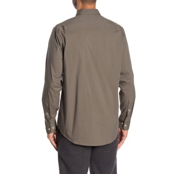 Cole Haan Mens Olive Green Collared Woven Slim Fit Button Up Shirt Sz L New - Picture 2 of 6